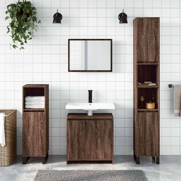 vidaXL Set de muebles ba&ntilde;o 2 pzas madera contrachapada marr&oacute;n roble