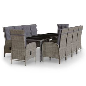 vidaXL Set de comedor de jard&iacute;n 11 pzas rat&aacute;n sint&eacute;tico gris