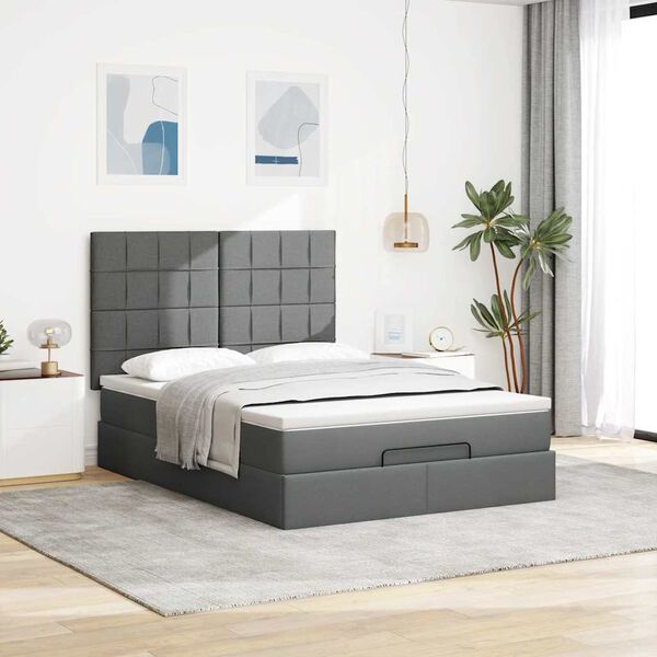 vidaXL Estructura cama otomana colch&oacute;n tela gris oscuro 140x200cm