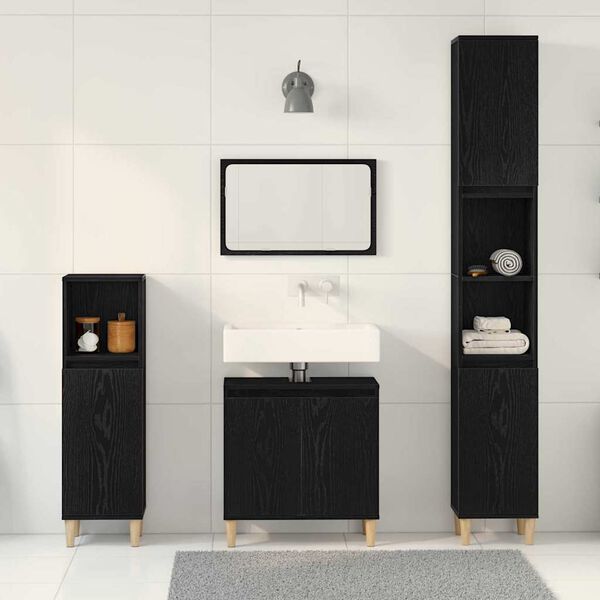 vidaXL Juego de muebles de ba&ntilde;o Montaje en la pared 3 pcs Roble Negro