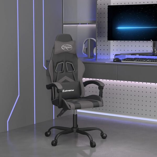vidaXL Silla gaming cuero sintético negro y gris