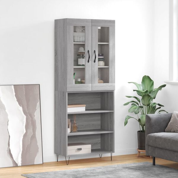vidaXL Aparador alto madera contrachapada gris sonoma 69,5x34x180 cm