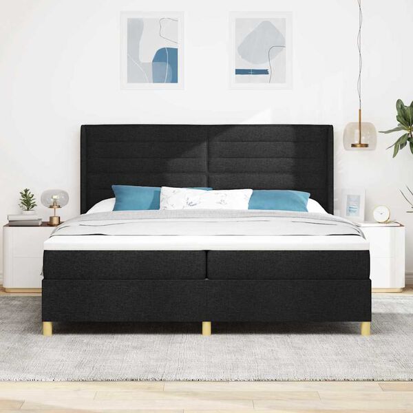 vidaXL Cama tipo Box Spring con colch&oacute;n Negro 200 x 200 cm tela