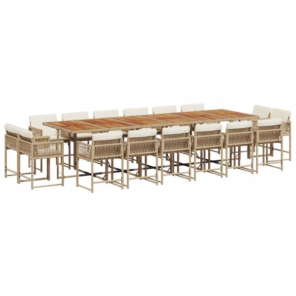 vidaXL Set comedor de jard&iacute;n 17 pzas con cojines rat&aacute;n sint&eacute;tico beige