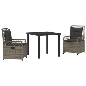 vidaXL Conjunto de Comedor de Jard&iacute;n 3 pcs Gris rat&aacute;n sint&eacute;tico