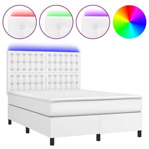 vidaXL Cama box spring colch&oacute;n y LED cuero sint&eacute;tico blanco 140x200 cm