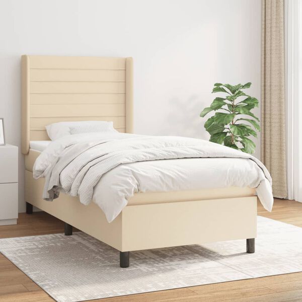 vidaXL Cama box spring con colch&oacute;n tela color crema 90x200 cm