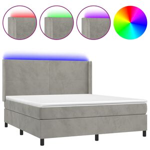 vidaXL Cama box spring colch&oacute;n y LED terciopelo gris claro 160x200 cm