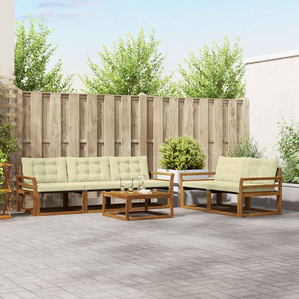 vidaXL Conjunto de sof&aacute;s de exterior con coj&iacute;n 6 pcs Natural y Crema