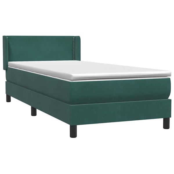 vidaXL Cama box spring con colch&oacute;n terciopelo verde oscuro 90x220 cm