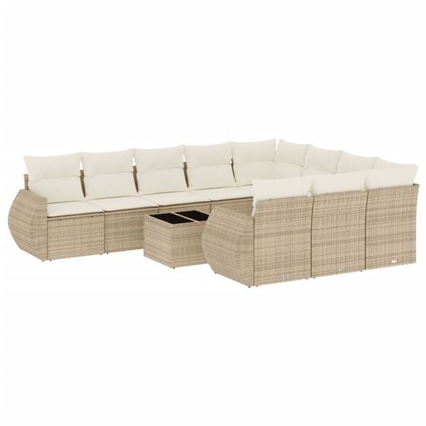 vidaXL Set de sof&aacute;s de jard&iacute;n 11pzas con cojines rat&aacute;n sint&eacute;tico beige