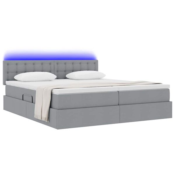 vidaXL Cama con tira de luces LED Gris Claro 200 x 200 cm tela
