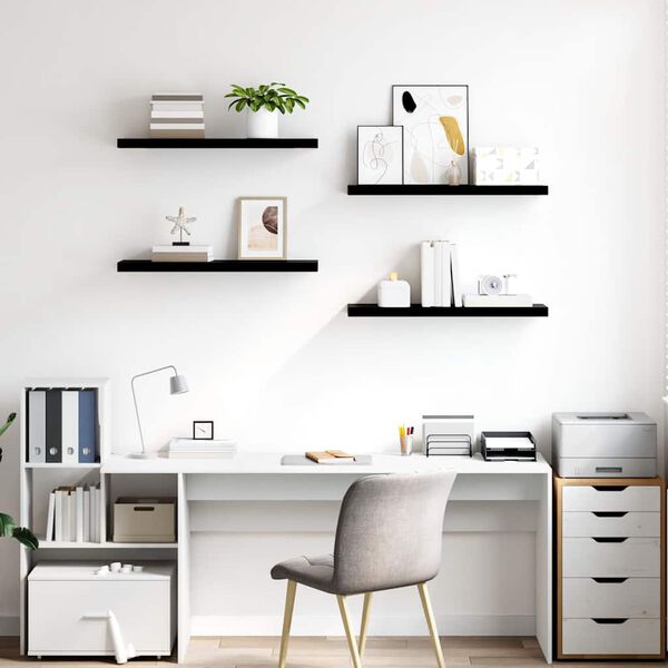 vidaXL Estantes flotantes pared 4 uds negro brillo MDF 80x23,5x3,8 cm