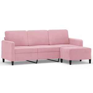 vidaXL Sof&aacute; de 3 plazas con taburete de terciopelo rosa180 cm