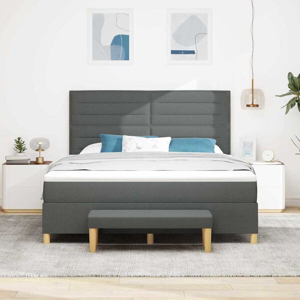 vidaXL Cama tipo Box Spring con colch&oacute;n Gris oscuro 180 x 200 cm tela