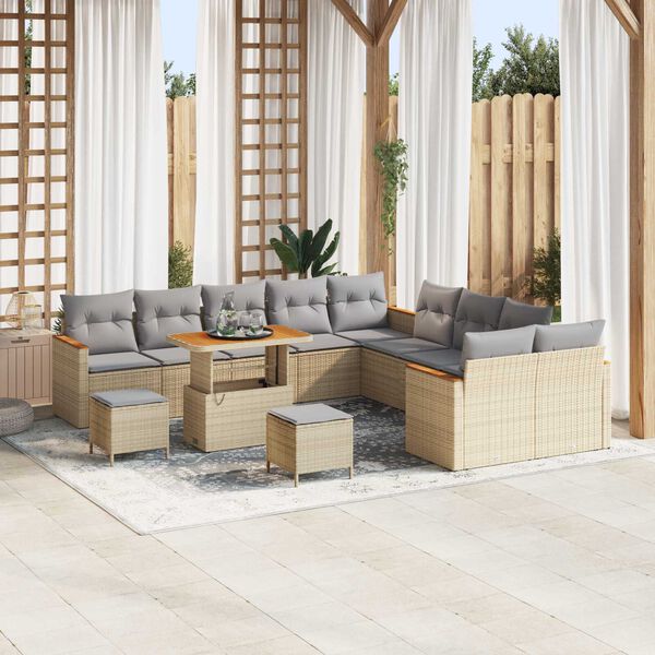 vidaXL Conjunto de sof&aacute; de jard&iacute;n con coj&iacute;n 13 pcs Beige Polirat&aacute;n