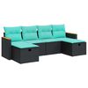 vidaXL Set de sof&aacute;s de jard&iacute;n 6 piezas y cojines rat&aacute;n sint&eacute;tico negro
