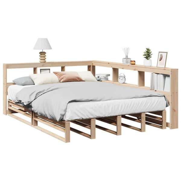 vidaXL Cama con estanter&iacute;a sin colch&oacute;n madera maciza de pino 150x200cm