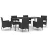 vidaXL Set de comedor de jard&iacute;n 7 pzas y cojines rat&aacute;n sint&eacute;tico negro
