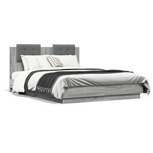 vidaXL Cama con cabecero madera de ingenier&iacute;a gris Sonoma 135x190 cm