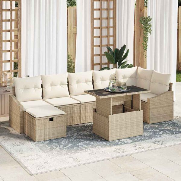 vidaXL Conjunto de sof&aacute; de jard&iacute;n 8 pcs Beige rat&aacute;n sint&eacute;tico