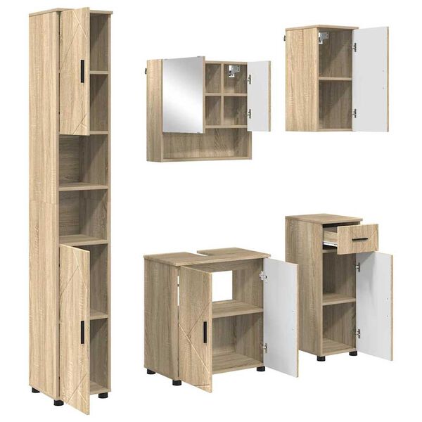 vidaXL Juego de muebles de ba&ntilde;o con caj&oacute;n 5 pcs Roble Sonoma