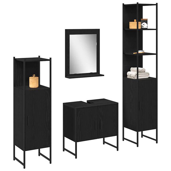 vidaXL Juego de muebles de ba&ntilde;o 4 pcs Negro Madera de ingenier&iacute;a