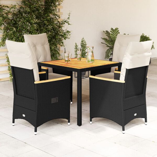 vidaXL Set de muebles jard&iacute;n 5 pzas con cojines rat&aacute;n sint&eacute;tico negro