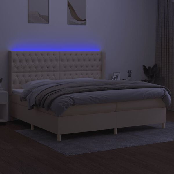 vidaXL Cama box spring colch&oacute;n y luces LED tela crema 200x200 cm