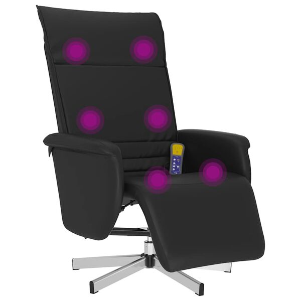 vidaXL Sill&oacute;n reclinable masaje con reposapi&eacute;s cuero sint&eacute;tico negro