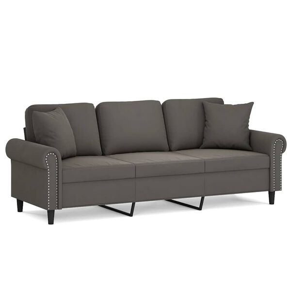 vidaXL Sof&aacute; 3 plazas almohadas y cojines terciopelo gris claro 180 cm