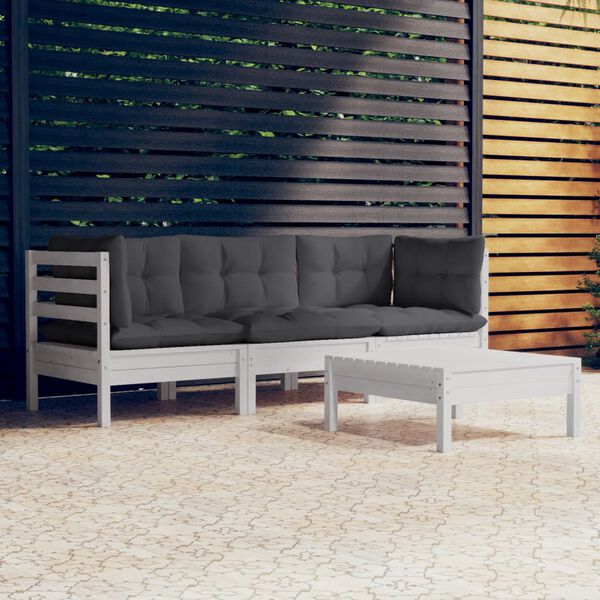 vidaXL Muebles de jard&iacute;n 4 pzas con cojines madera pino gris antracita