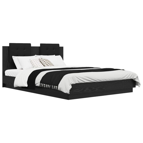 vidaXL Estructura de cama con cabecero Madera envejecida 140 x 200 cm