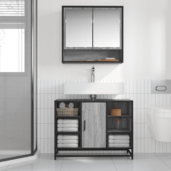 vidaXL Armario lavabo ba&ntilde;o madera ingenier&iacute;a gris Sonoma 80x33x60 cm