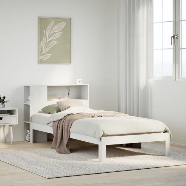 vidaXL Cama con estantería sin colchón madera maciza blanca 75x190 cm