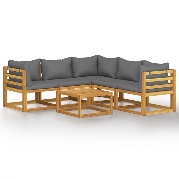 vidaXL Juego de muebles jardín 6 pzas con cojines madera maciza acacia