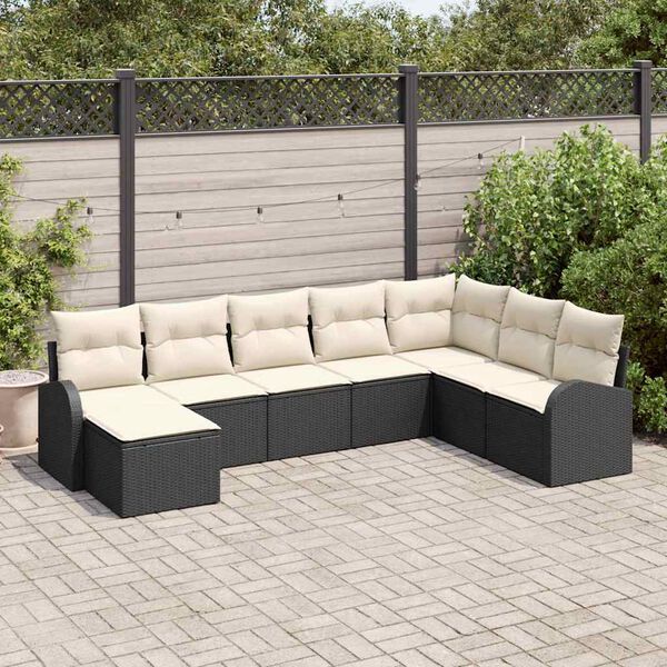 vidaXL Conjunto de sofá de jardín 8 pcs Negro y blanco Poliratán