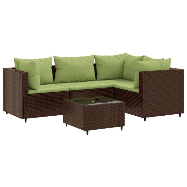 vidaXL Set muebles de jardín 5 piezas y cojines ratán sintético marrón