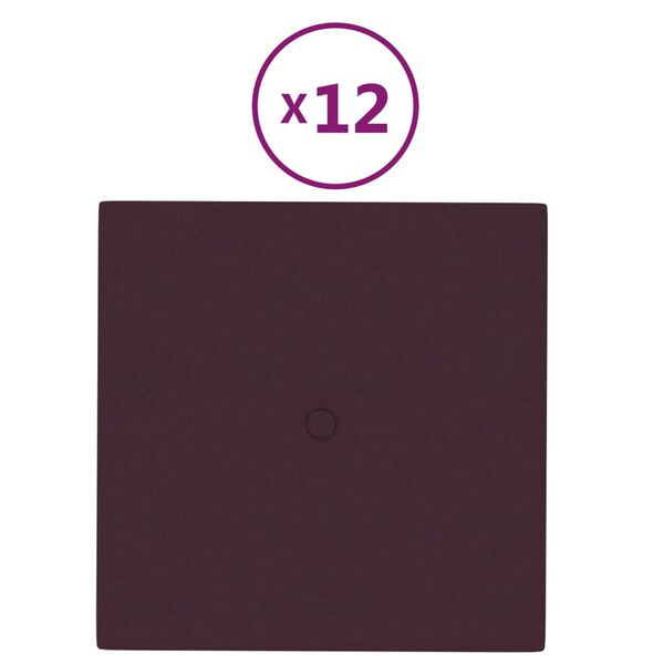 vidaXL Paneles de pared 12 uds tela morado 30x30 cm 1,08 m&sup2;