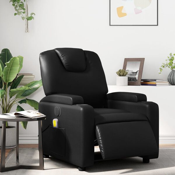 vidaXL Sillón de masaje reclinable eléctrico cuero sintético negro