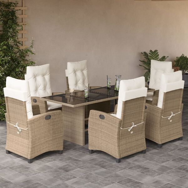 vidaXL Set comedor de jard&iacute;n 7 pzas con cojines rat&aacute;n sint&eacute;tico beige