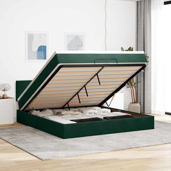 vidaXL Estructura de cama otomana con colchón verde oscuro 160x200 cm