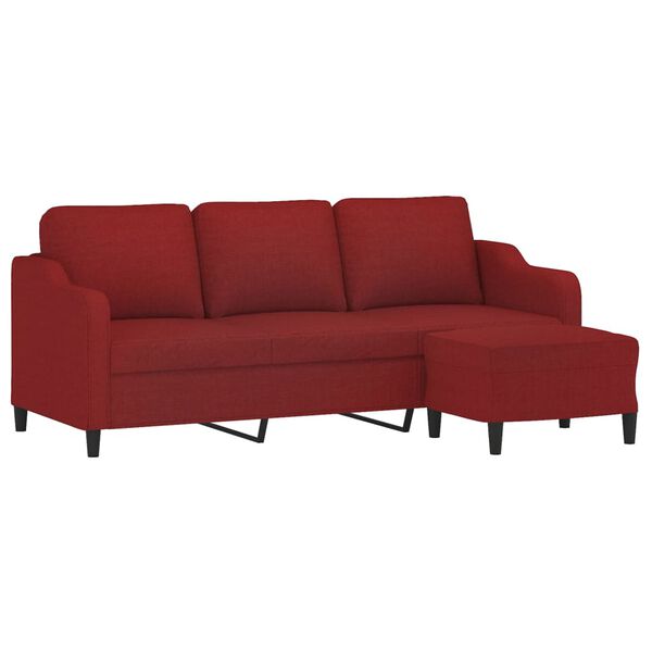 vidaXL Sof&aacute; de 3 plazas con taburete de tela rojo tinto 180 cm