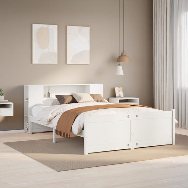 vidaXL Cama con estantería sin colchón madera maciza blanca 140x200 cm