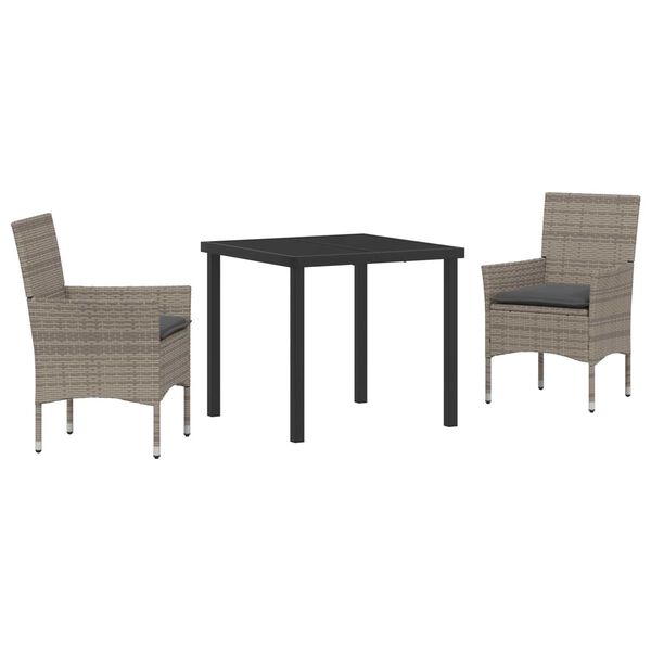 vidaXL Conjunto de Comedor de Jard&iacute;n 3 pcs Gris rat&aacute;n sint&eacute;tico
