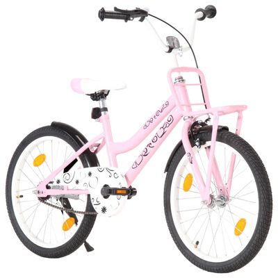 vidaXL Bicicleta niños y portaequipajes delantero 20" rosa y negra