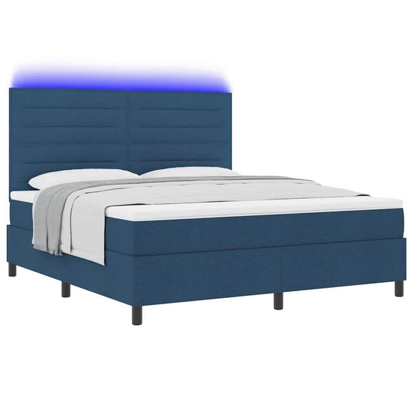 vidaXL Cama tipo Box Spring con colch&oacute;n con LED Azul 180 x 200 cm tela