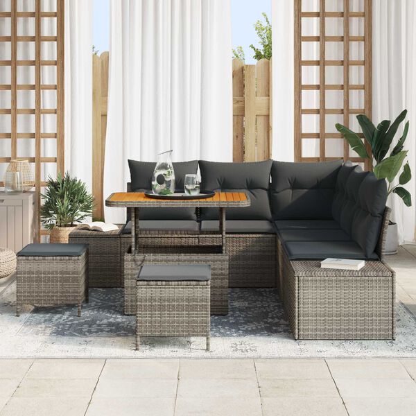 vidaXL Conjunto de sofá de jardín con cojín 8 pcs Gris Poliratán