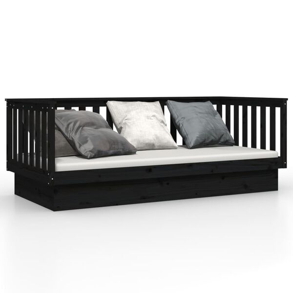 vidaXL Sof&aacute; cama de madera maciza de pino negro 100x200 cm