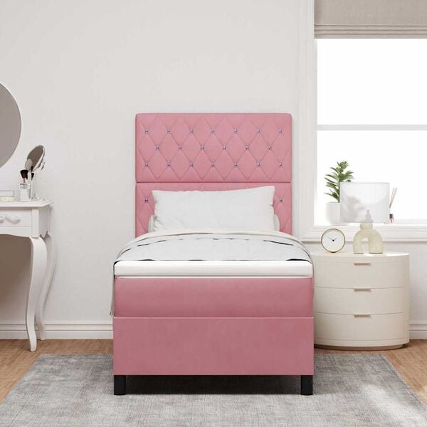 vidaXL Cama tipo Box Spring con colch&oacute;n Rosa 90 x 200 cm tela